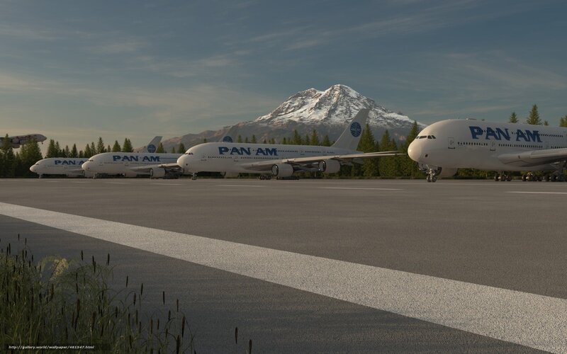 Pan Am planes at mountain airport