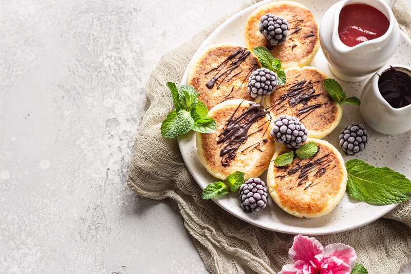 Pancakes with Berries — White, Appetizing