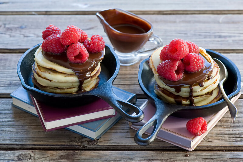 Pancakes with Raspberries — Brown