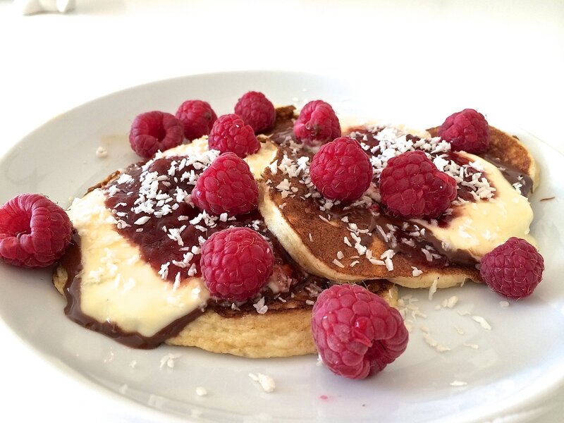 Pancakes with Raspberries — White, Appetizing