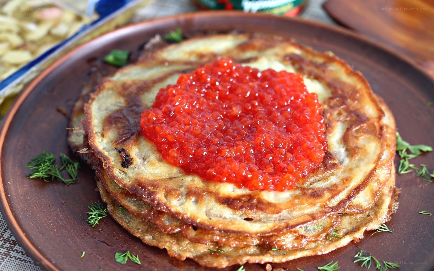 Pancakes with red caviar
