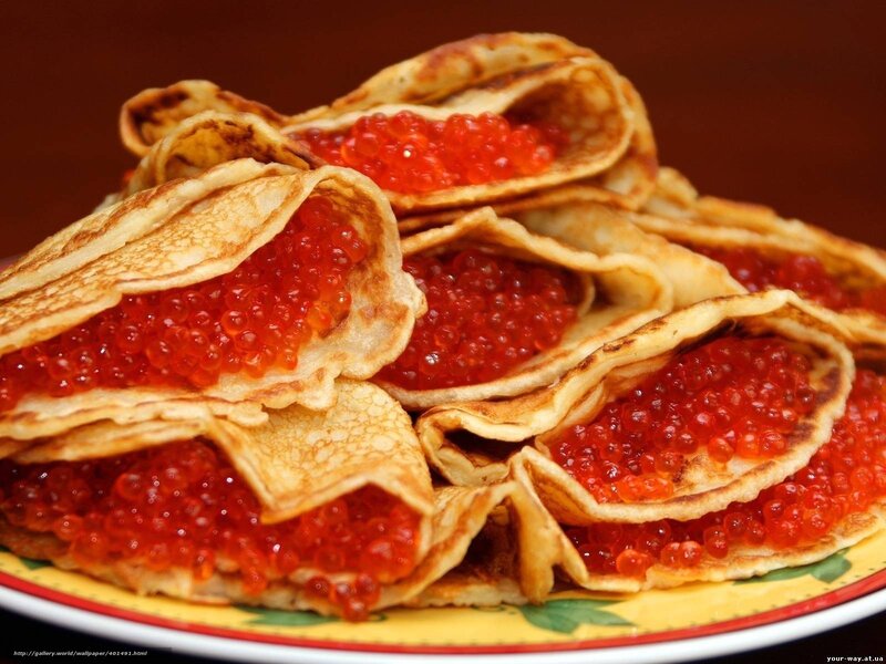 Pancakes with Red Caviar — Appetizing, Photograph, Plate