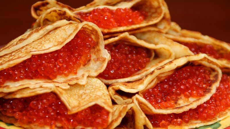 Pancakes with Red Caviar — Appetizing, Photograph