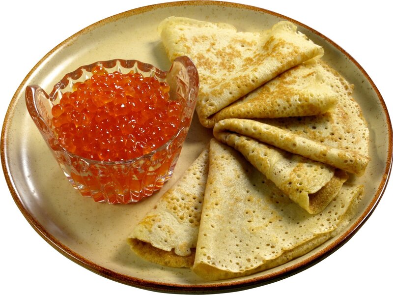 Pancakes with red caviar