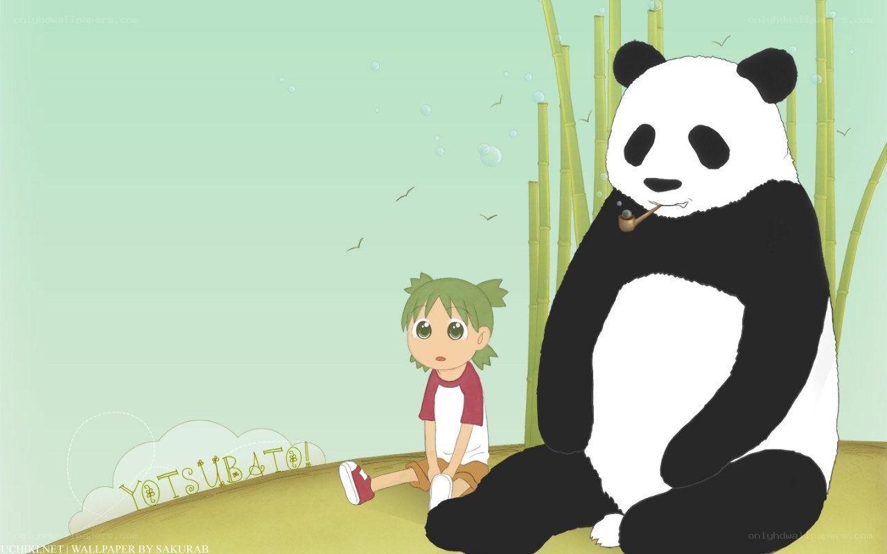 Panda and child in bamboo forest