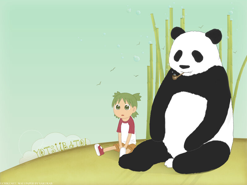 Panda and child in bamboo grove