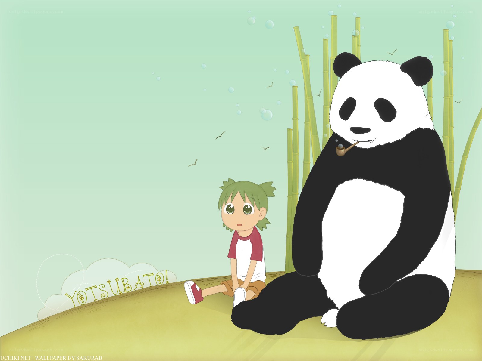 Panda and child in bamboo grove