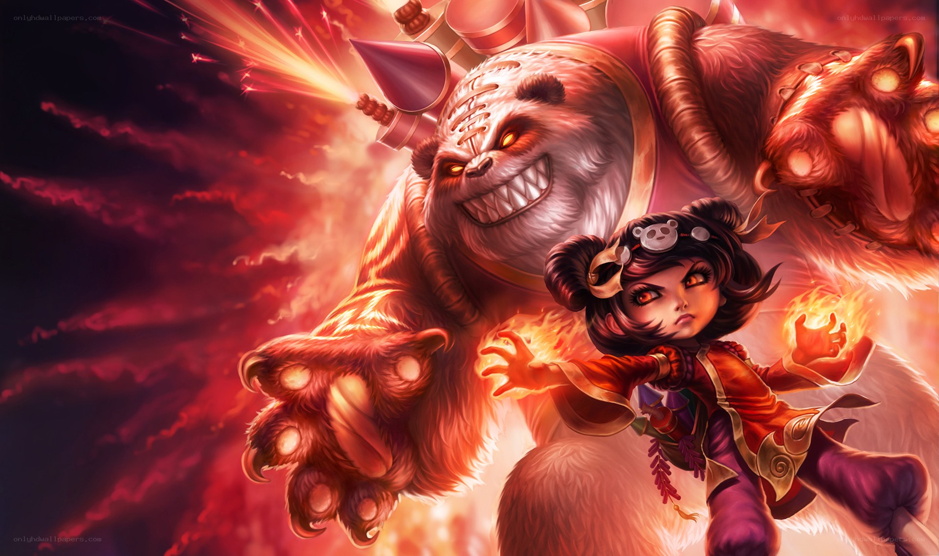 Panda and child in fiery battle