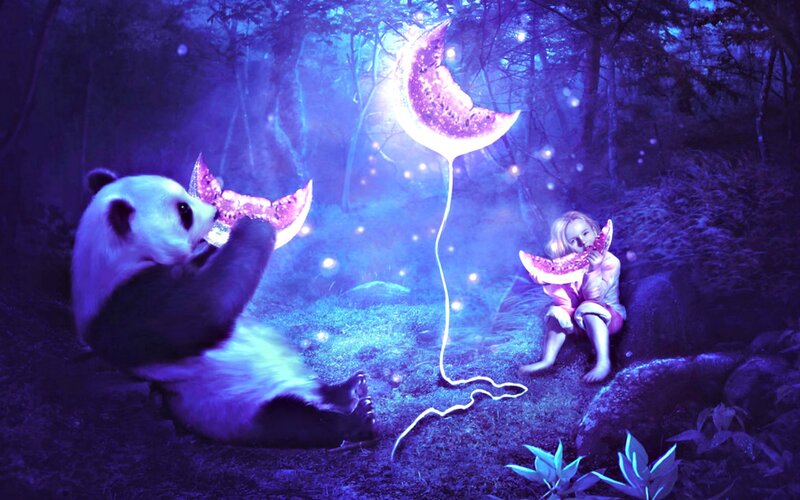 Panda and Child in Forest