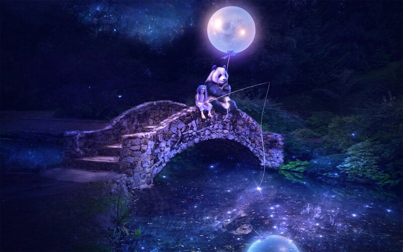 Panda and Girl on Bridge
