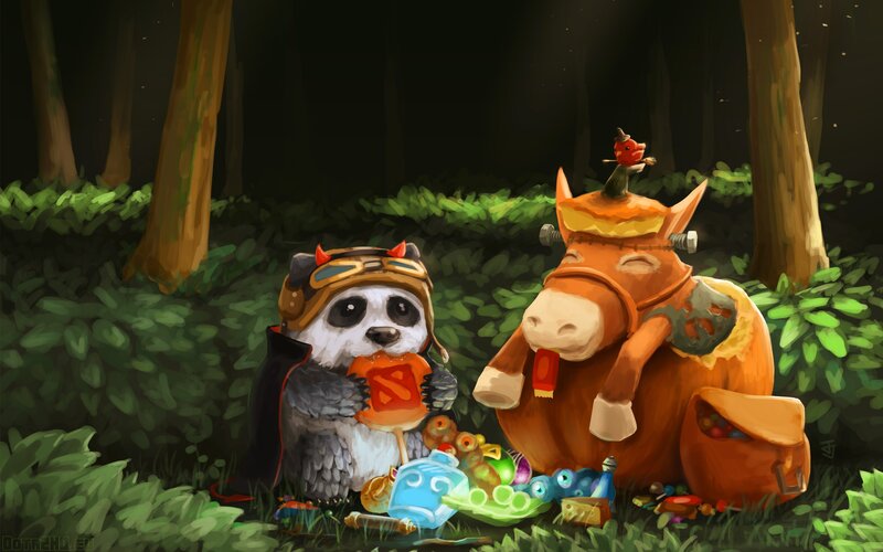 Panda and Horse in Forest — Green