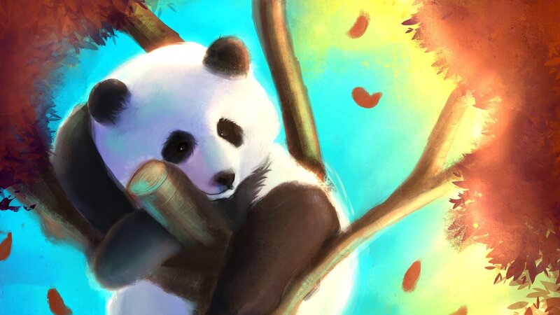 Panda Bear in Tree — Blue