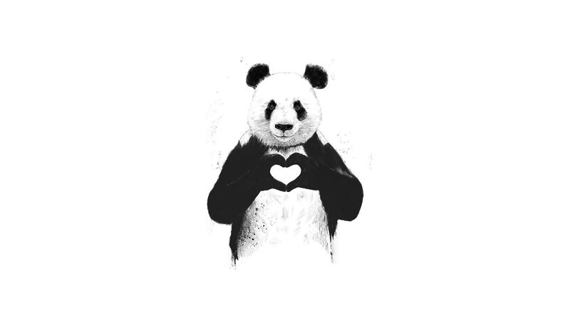 Panda Bear Making Heart — Black