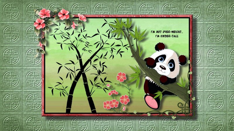 Panda Bear on Branch — Green, Playful