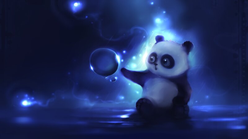 Panda Bear with Bubbles — Blue