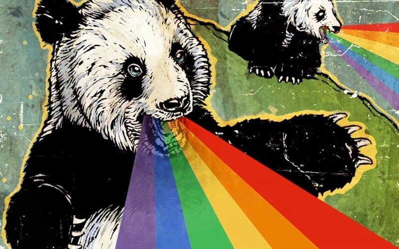 Panda Bear with Rainbow — Black