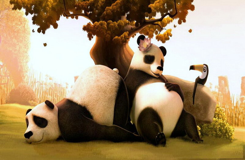 Panda Bears in Field
