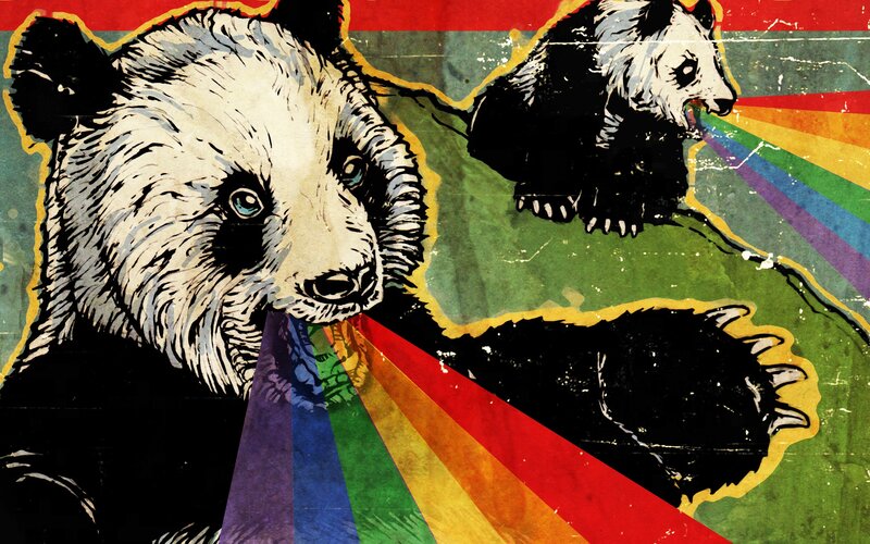 Panda Bears with Rainbow