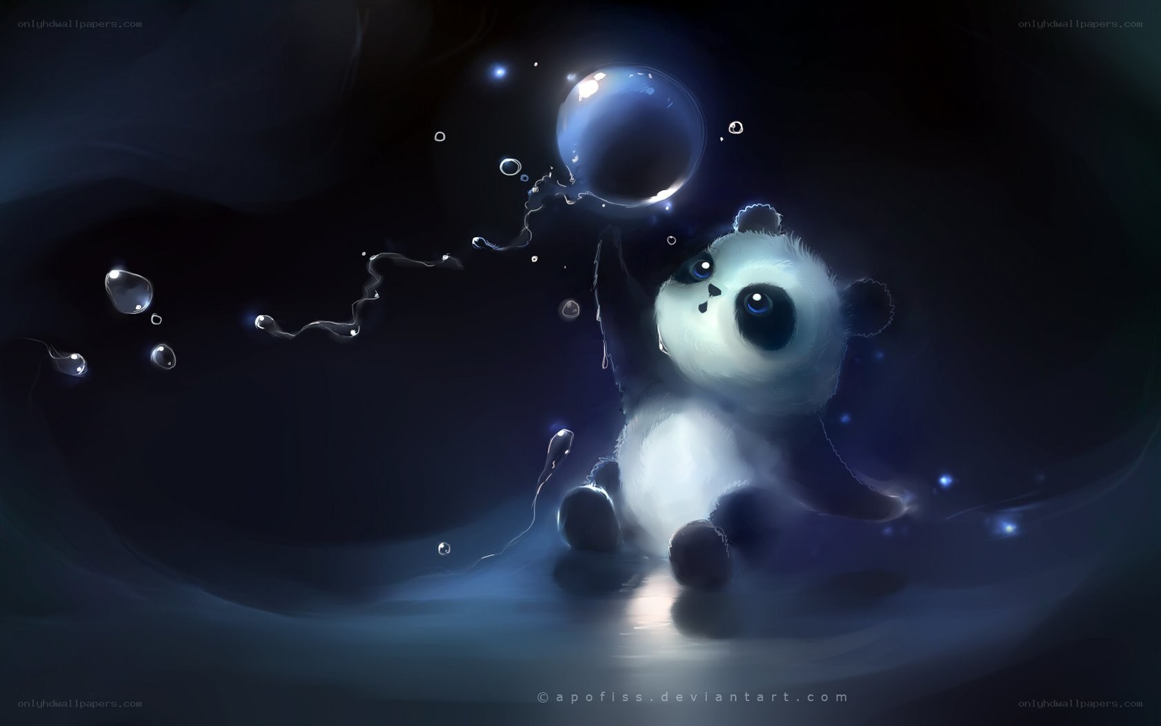 panda blowing bubbles underwater