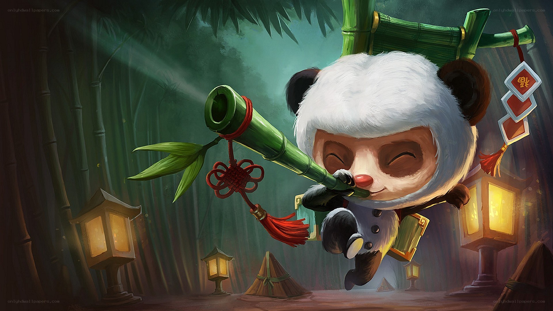 panda character in bamboo forest