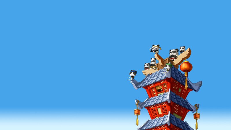 Panda Characters on Pagoda