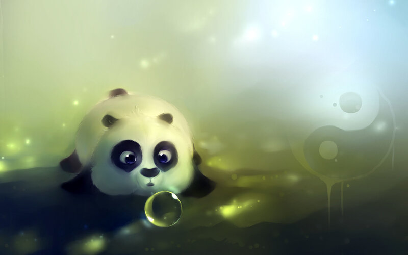 Panda Cub Blowing Bubble — Green, Dreamy, Serene