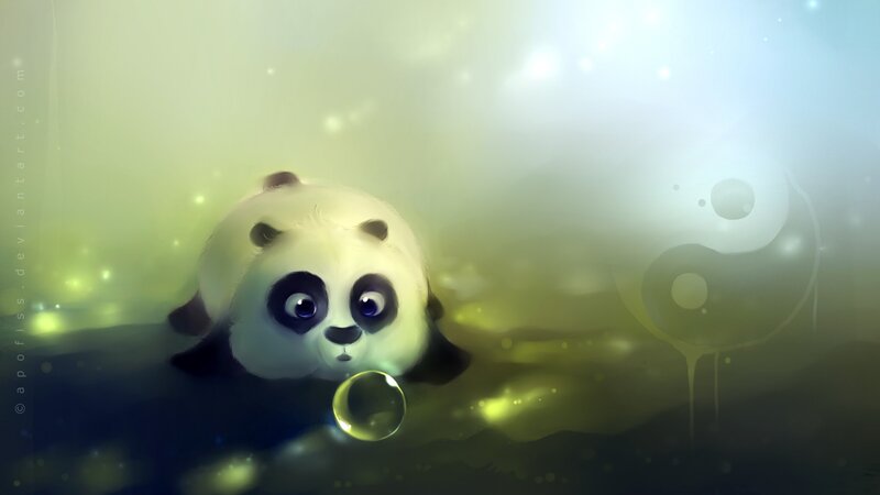 Panda Cub Blowing Bubble — Green, Serene