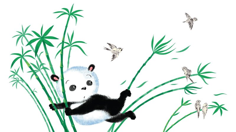 Panda Cub Climbing Bamboo