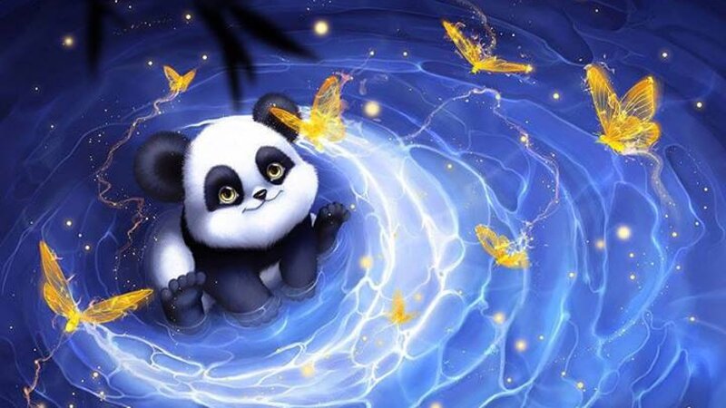 Panda Cub in Water — Blue, Magical