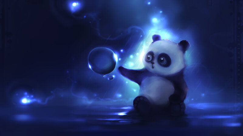 Panda Cub with Bubbles — Blue