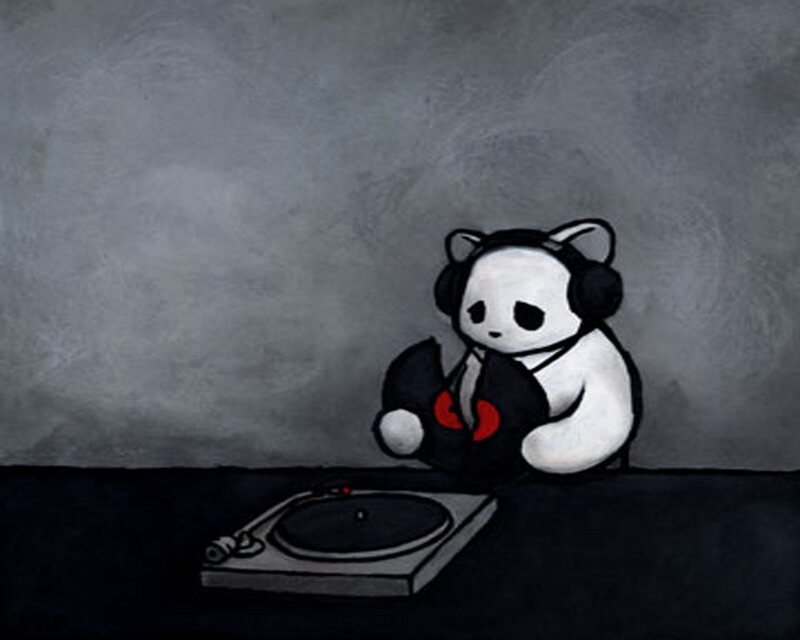 panda dj with vinyl