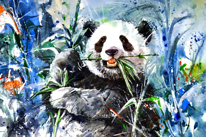 Panda Eating Bamboo — Blue