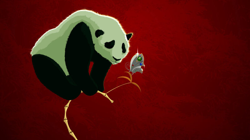 Panda Eating Bamboo — Red, Calm
