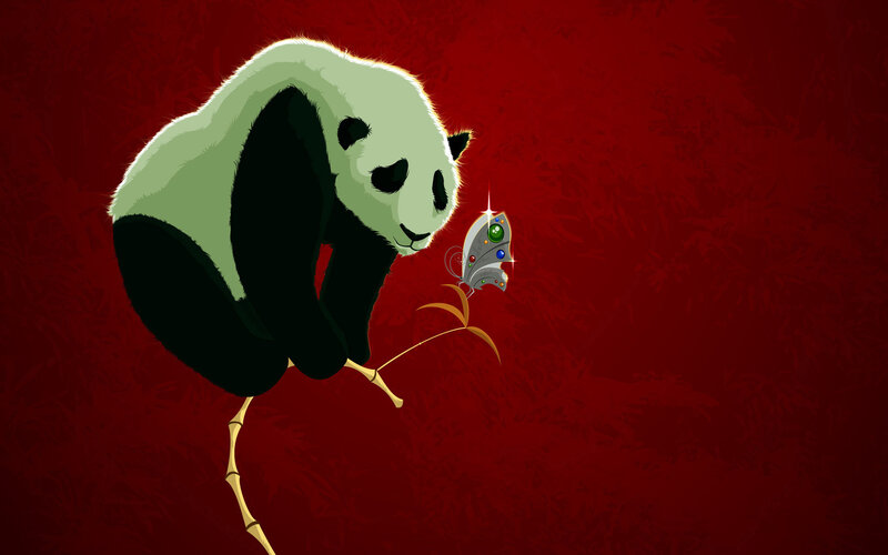 Panda Eating Bamboo — Red