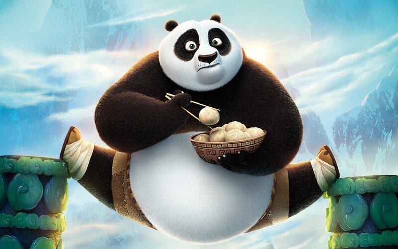 Panda eating dumplings