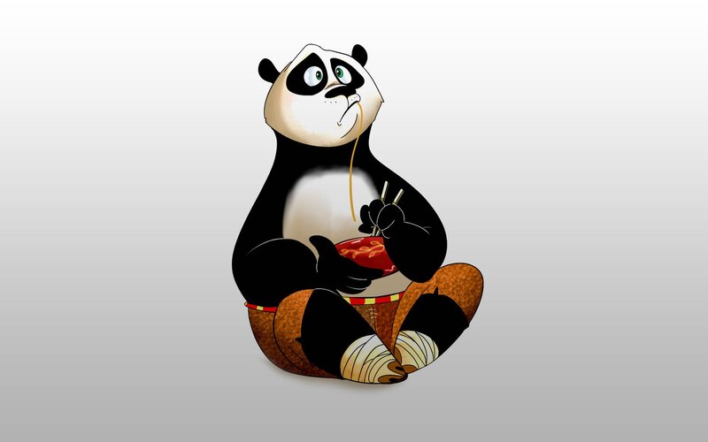 Panda Eating Noodles — Black