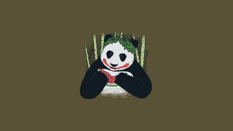Panda Eating Watermelon — Brown, Playful