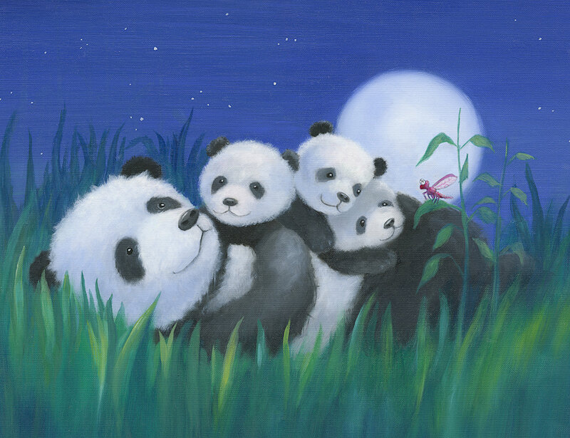 Panda Family in Grass
