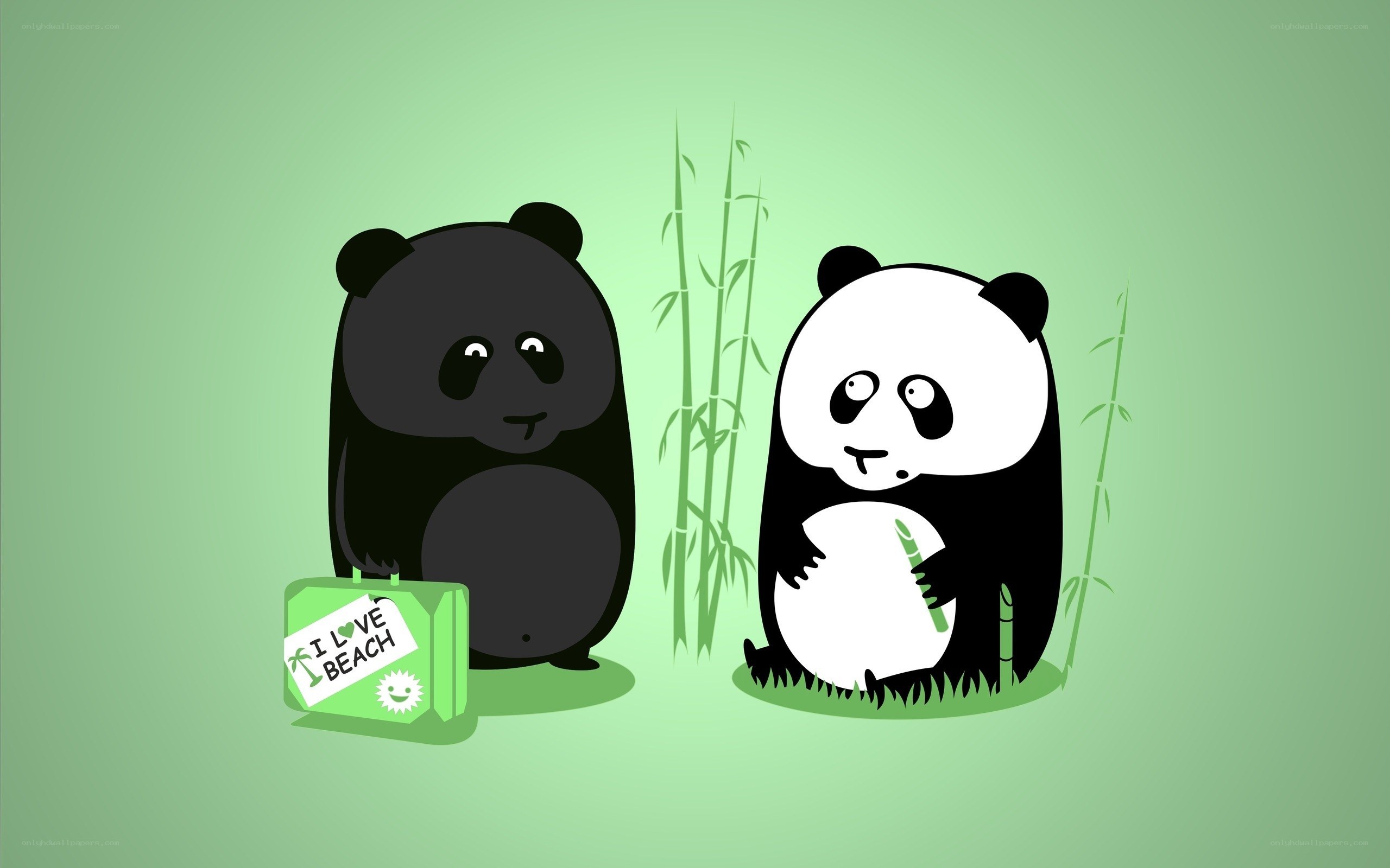 Panda friends with beach bag