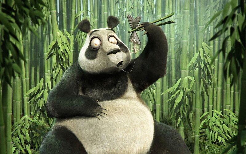 Panda Holding Fish — Green, Calm