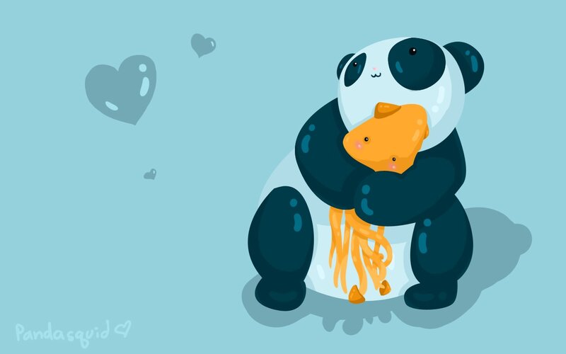 Panda hugging a squid