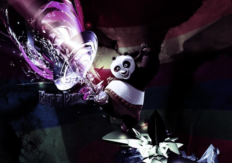 Panda in Action Pose — Purple