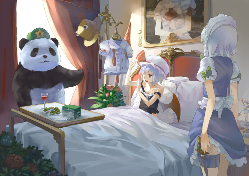 Panda in Green Hat — White