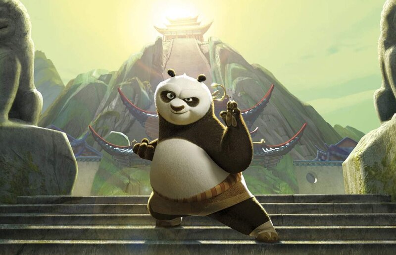 Panda in Martial Arts Pose — Green, Dramatic, Morning