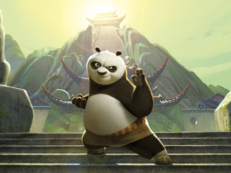 Panda in Martial Arts Pose — Green, Dramatic