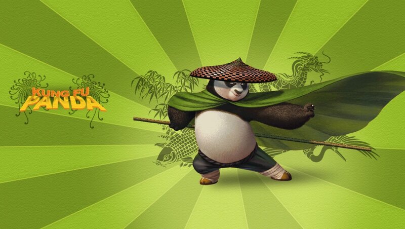 Panda in Martial Arts Pose — Green, Dynamic