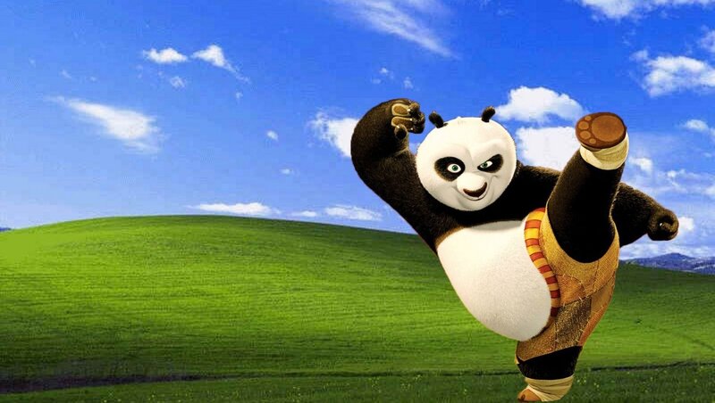 Panda in Martial Arts Pose — Green, Playful