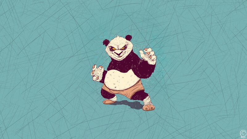 Panda in Martial Arts Pose — Teal