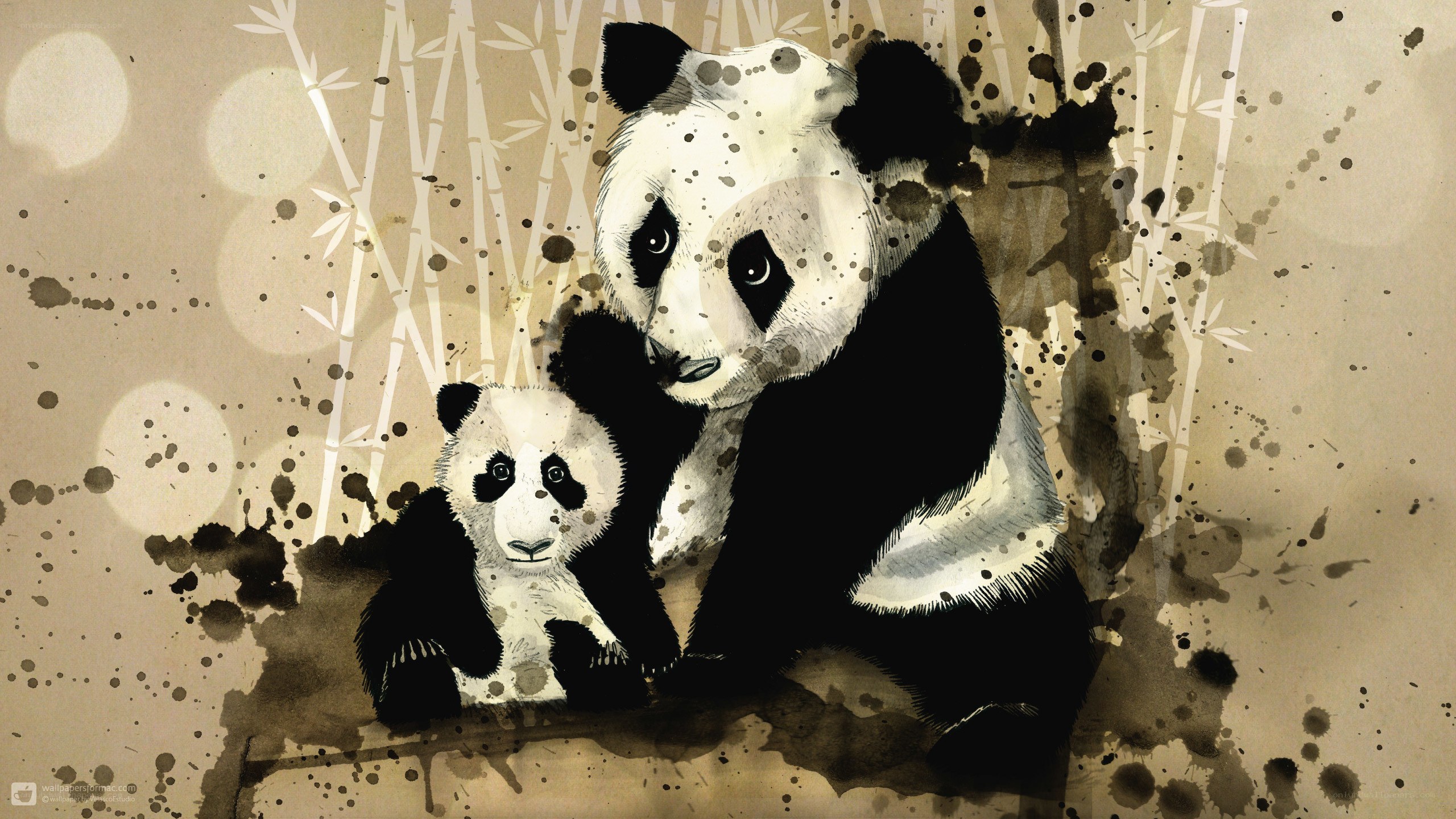 Panda mother and cub illustration