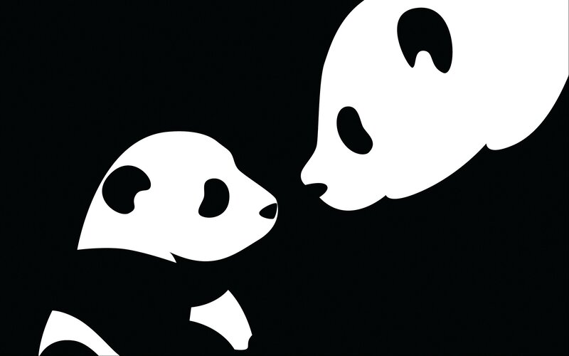 Panda Mother and Cub — White, Calm